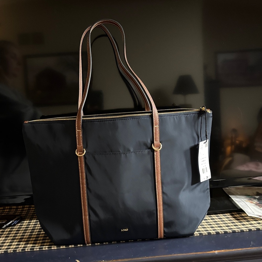 Mango Navy Shopper Bag with double handle